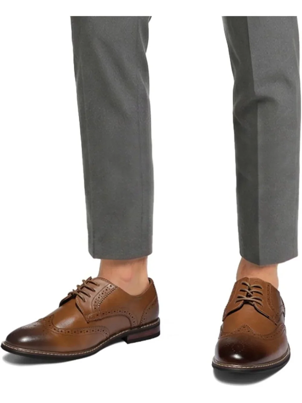 Men Brown Wingtip Leather Cap Toe Durable Sole Business Derby Dress Oxford Shoes